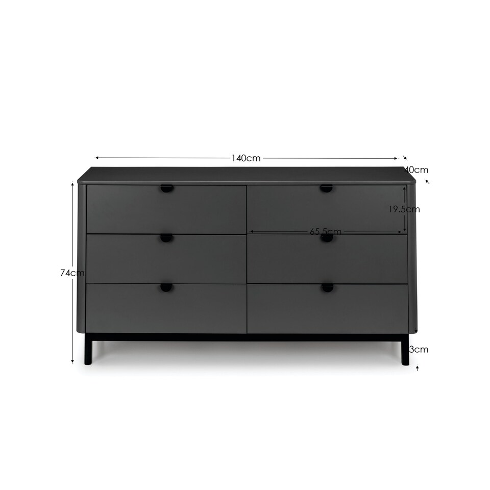 image 1 of Premium Nova 6 Drawer Wide Chest - Storm Grey & Black