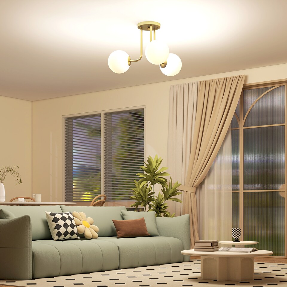 image 1 of HOMCOM LED Ceiling Light with Globe Shades, Modern 3-Light Ceiling Light with G9 Sockets for Living Room, Bedroom, Dining Room, Bulbs Not Included, Gold Tone