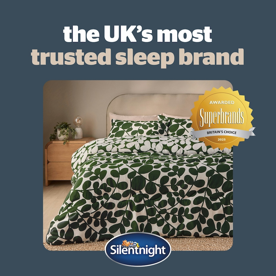 image 1 of Silentnight Coverless 10.5 Tog Duvet and Pillowcase Set, Leaf Print Green | Double