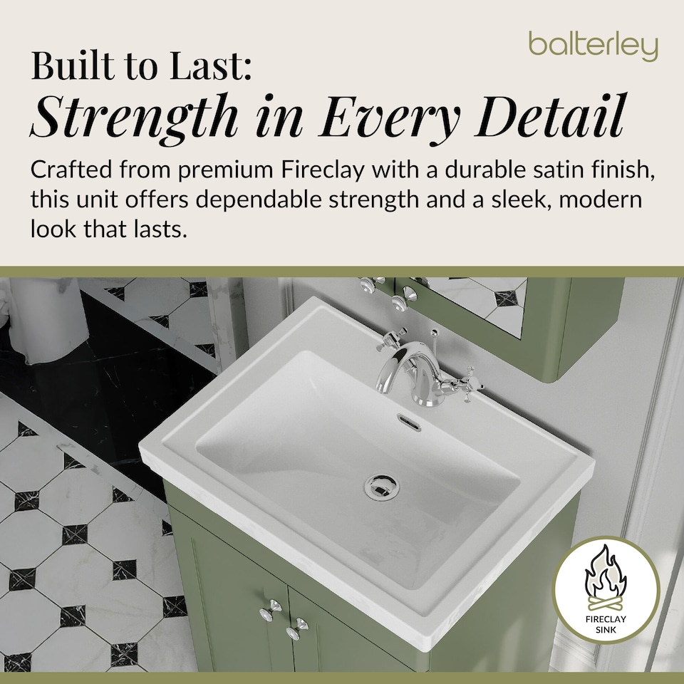 image 1 of Balterley Classic Traditional Bathroom Floor Standing 2-Door Vanity Unit & Fireclay Basin | Green | Satin Green