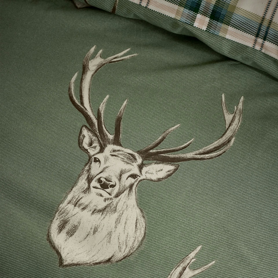 image 1 of Catherine Lansfield Stag Check Reversible Duvet Cover Set Soft Green | Green | Soft Green | King