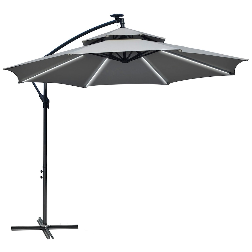 image 1 of Outsunny 3(m) Cantilever Parasol Hanging Banana Umbrella w/ lights, Light Grey