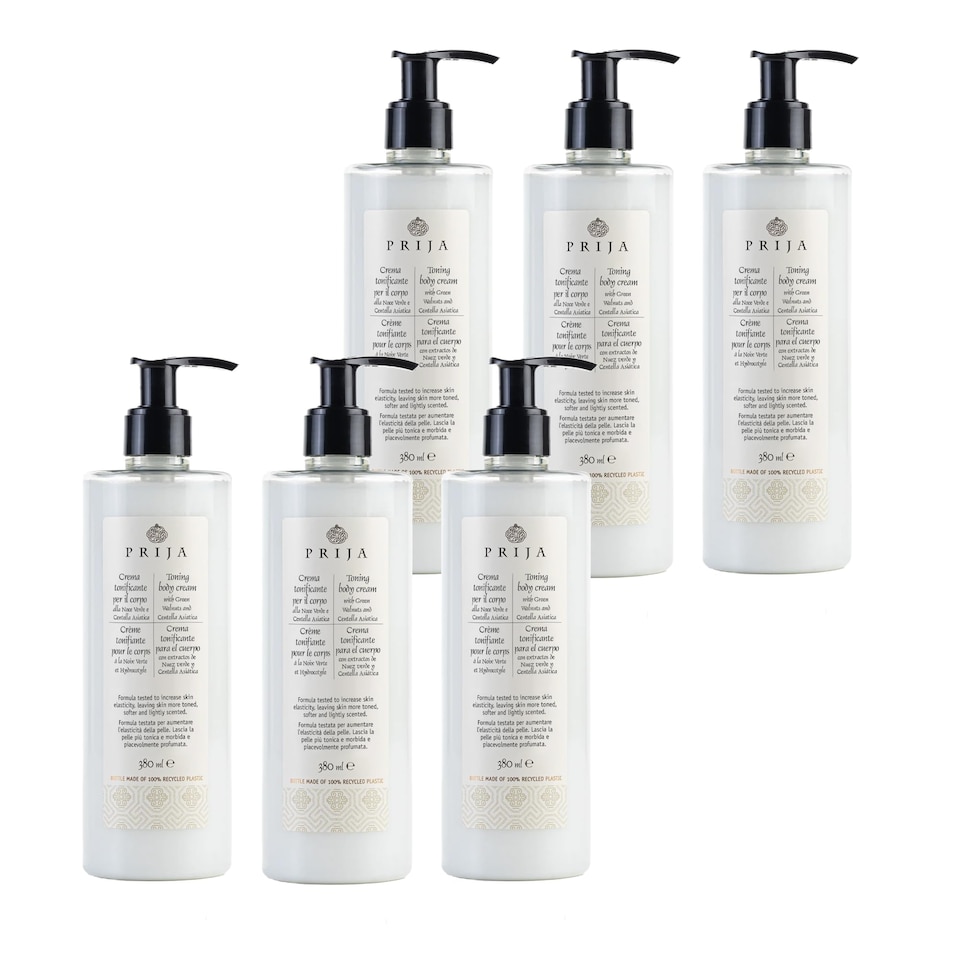 image 1 of Prija Toning Body Cream Boosts Hydration and Elasticity with Avocado Oil and Green Walnut Extract, Lightly Scented Vegan Friendly Moisturising Body Cream with Centella Asiatica 6 x 380ml