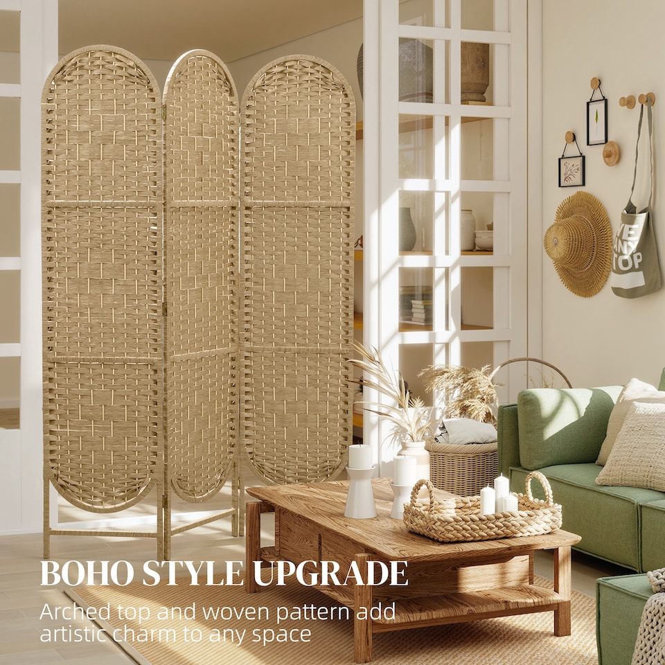 image 1 of HOMCOM 3-Panel Folding Freestanding Privacy Screen, Natural Wood Finish