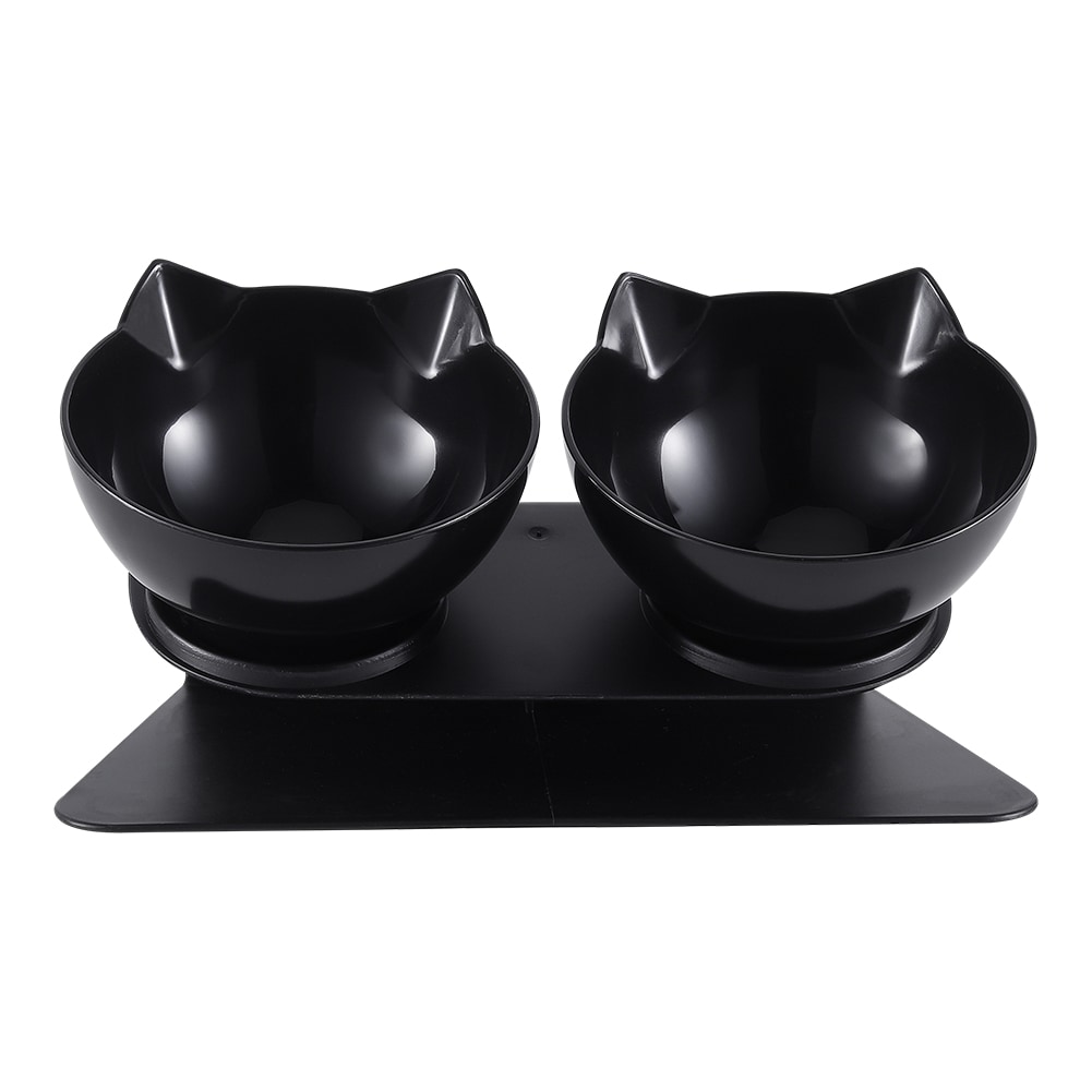 Living and Home 15° Tilted Elevated Feeder with Double Cat Bowls | Black