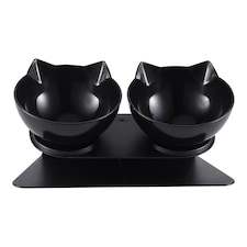 Living and Home 15° Tilted Elevated Feeder with Double Cat Bowls | Black