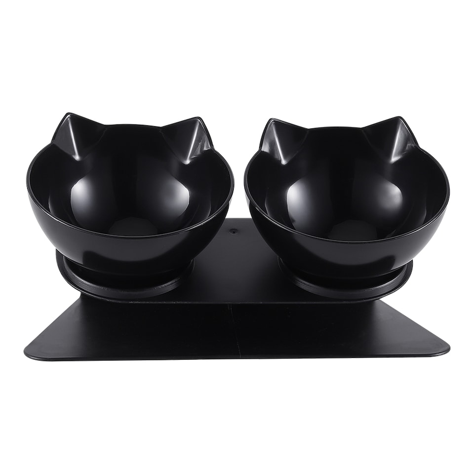 image 1 of Living and Home 15° Tilted Elevated Feeder with Double Cat Bowls | Black