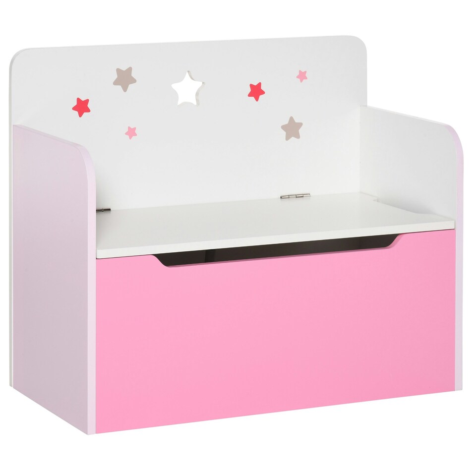image 1 of HOMCOM Kids Wooden Toy Box Children Storage Chest Bench Organiser Bedroom Pink | 60 x 30 x 50cm