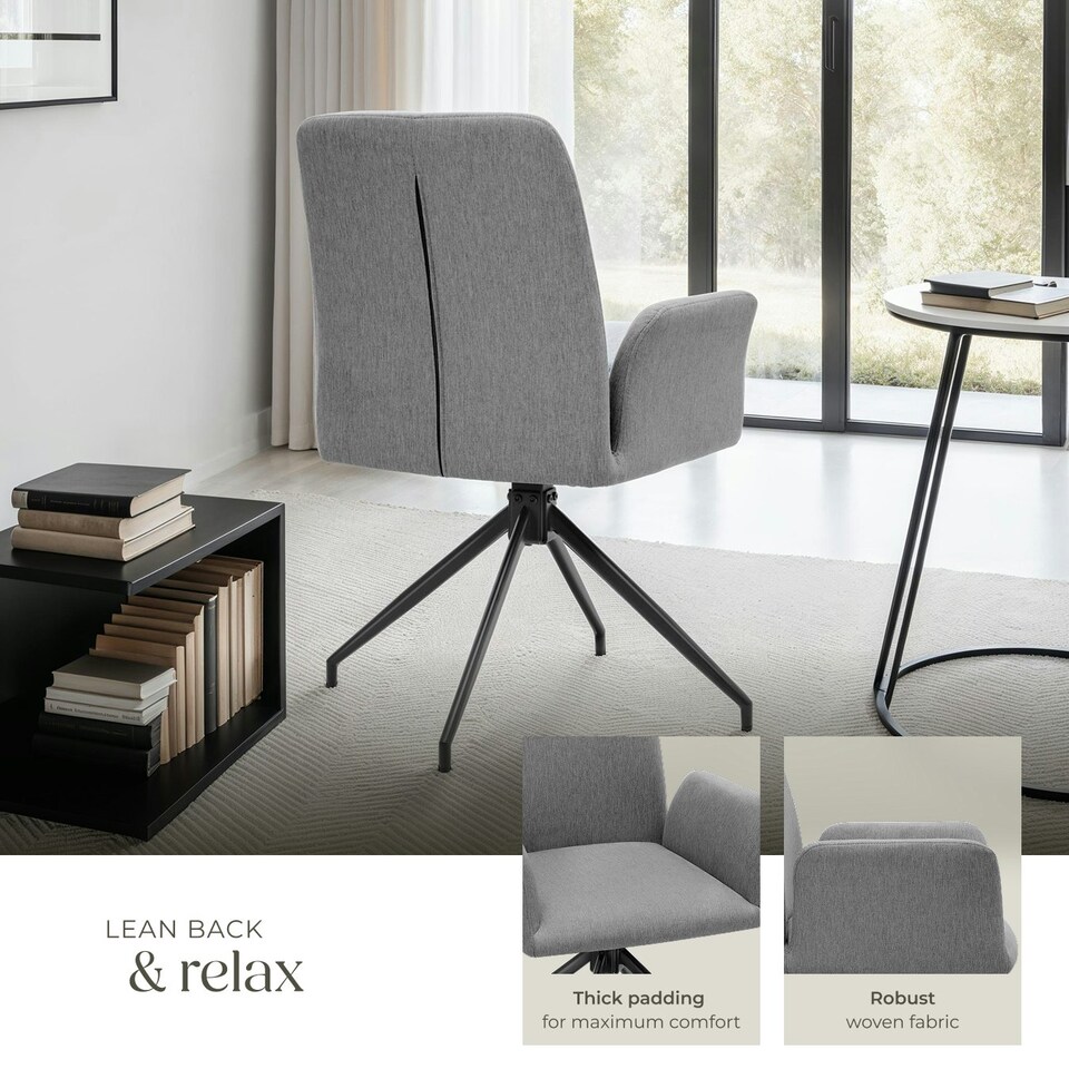 image 1 of Swivel Chair Daya - upholstered, robust fabric, 55.5 x 58 x 87 cm - Set of 6 Grey | Anthracite