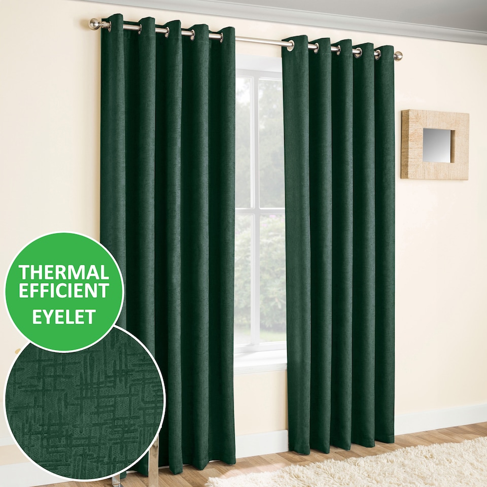 image 1 of Enhanced Living Vogue Green 90 x 108 inch (229x274cm) Eyelet Thermal Noise reducing Dim Out Curtains (PAIR)