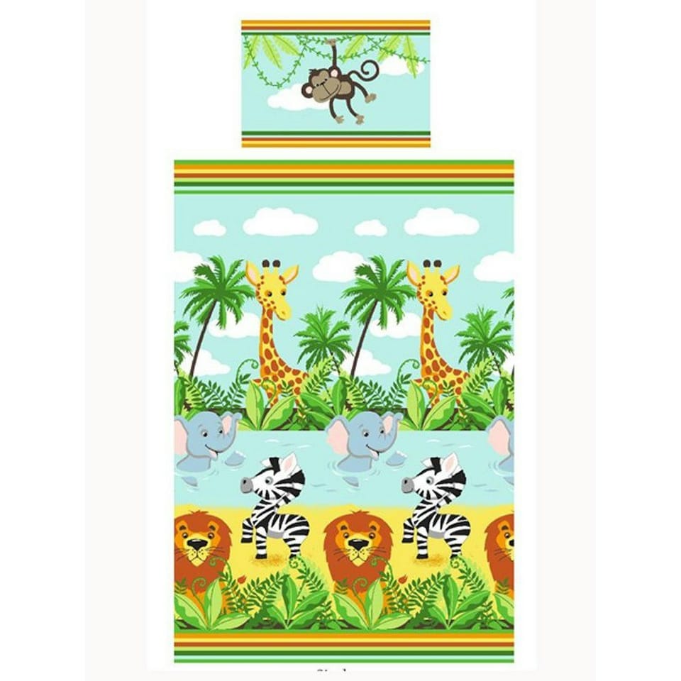 image 1 of Bedding & Beyond Jungle-Tastic Duvet Cover Set - Blue/Green/Yellow - Single | Blue | Single