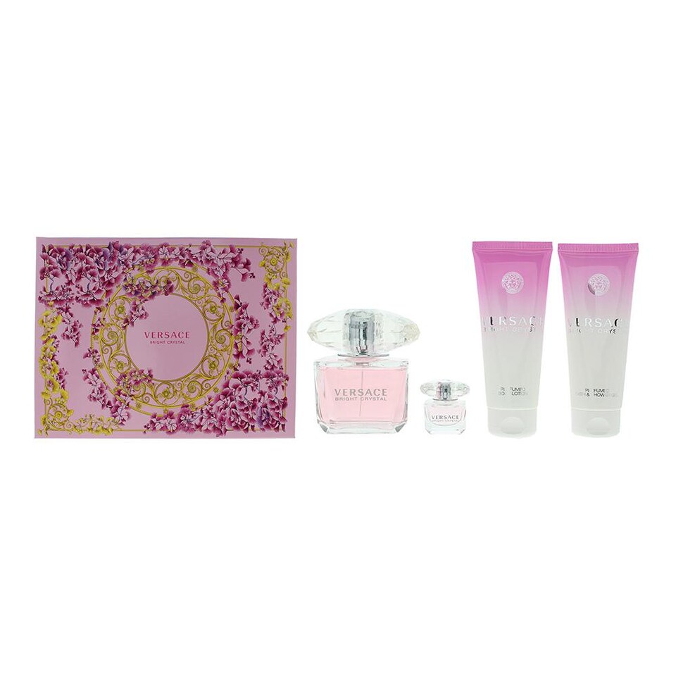 Versace Bright Crystal 4 Gift Set EDT 90ml & 5ml Shower Gel & Body Lotion 100ml
