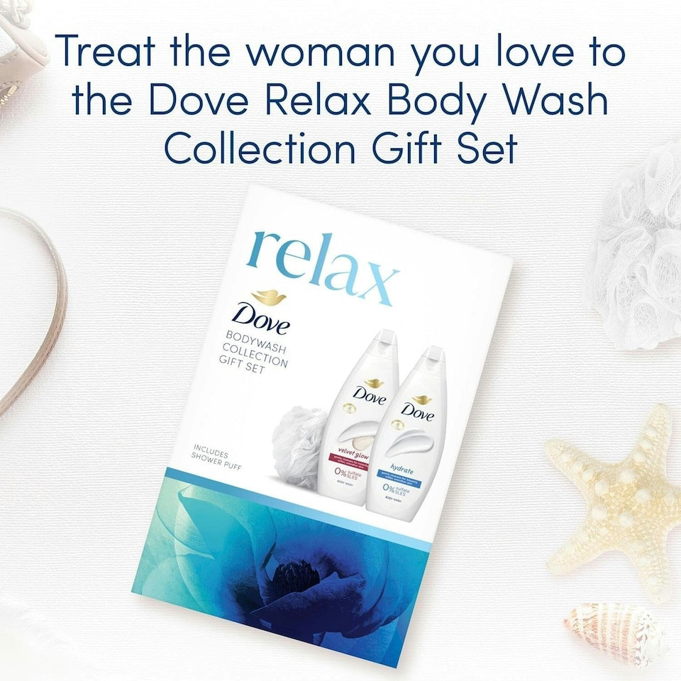 image 1 of Dove Body Wash Collection Gift Set Cleans Smoother Skin Relax 3 Piece