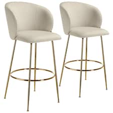 Bar Stool Luana - with backrest, velvet look and padded | Cream | cream/gold | 60 x 51 x 106 cm | 2