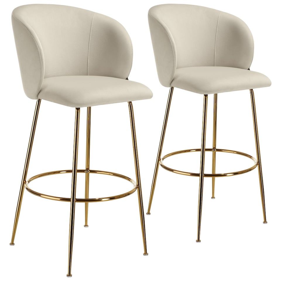 image 1 of Bar Stool Luana - with backrest, velvet look and padded | Cream | cream/gold | 60 x 51 x 106 cm | 2