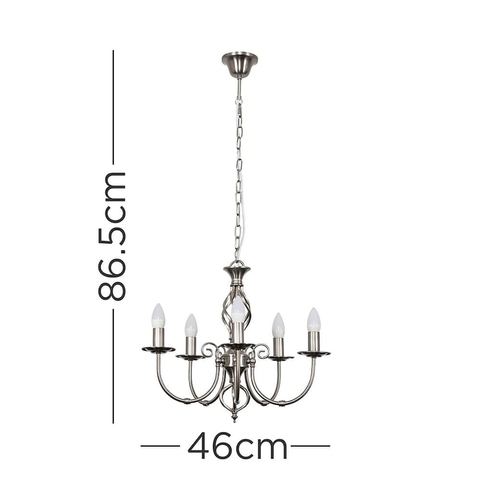 image 1 of ValueLights Memphis Twist Brushed Chrome 5 Way Chandelier | Chrome