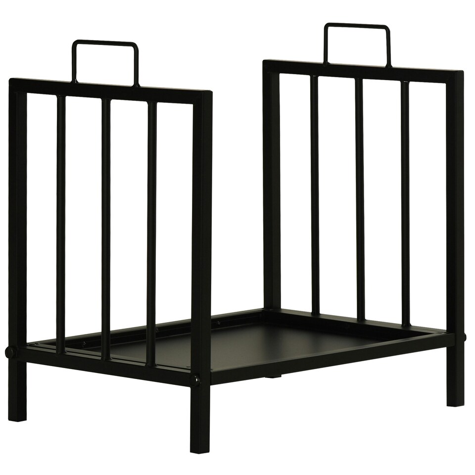 image 1 of Outsunny Firewood Log Holder Wood Storage Rack w/ Handles Outdoor Indoor, Black