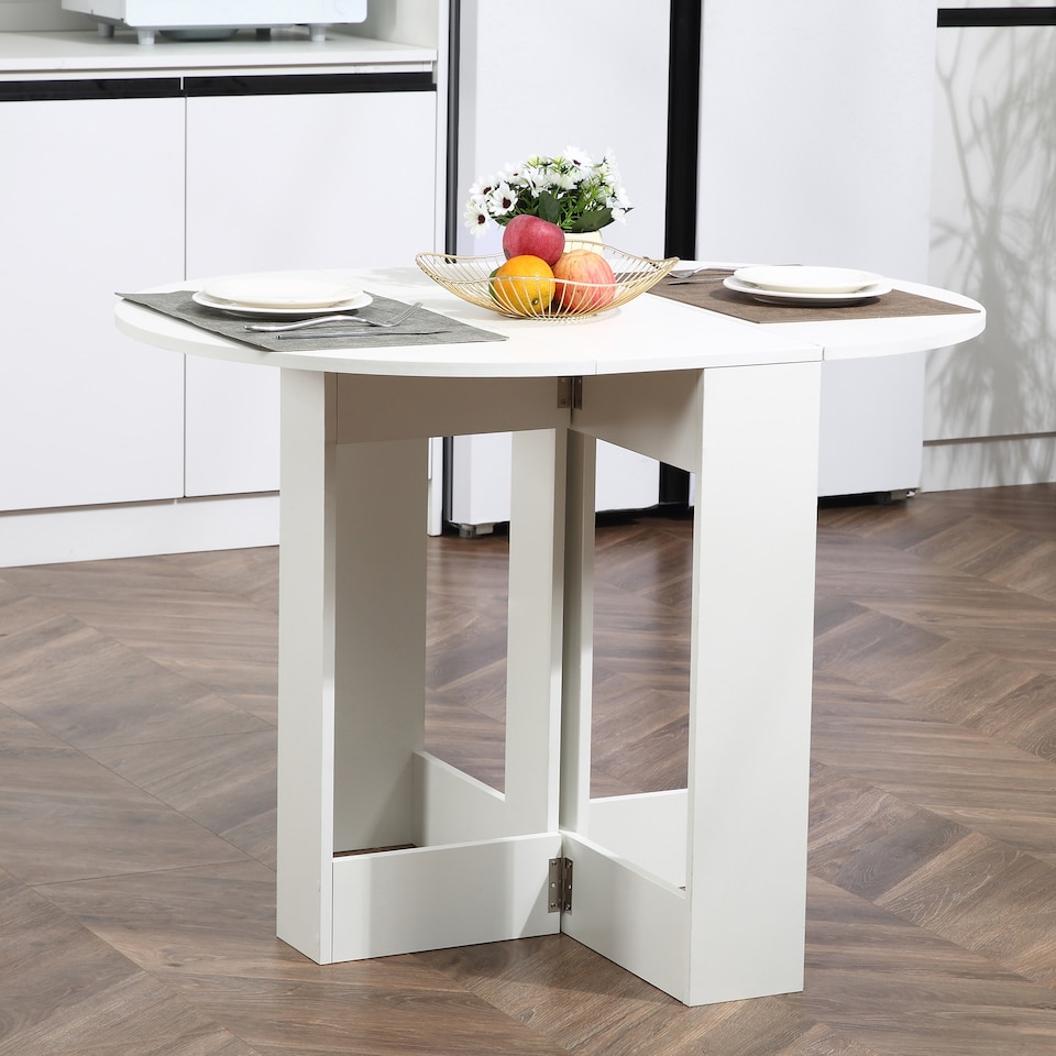 image 1 of HOMCOM Folding Dining Table, Space-saving Drop Leaf Table for Small Space, Kitchen, Dining Room, White