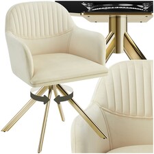 Lounge Armchair Living Room Accent Chair 360 Swivel Slim Steel Legs Velvet Fabric  - per piece Cream | Cream/Gold