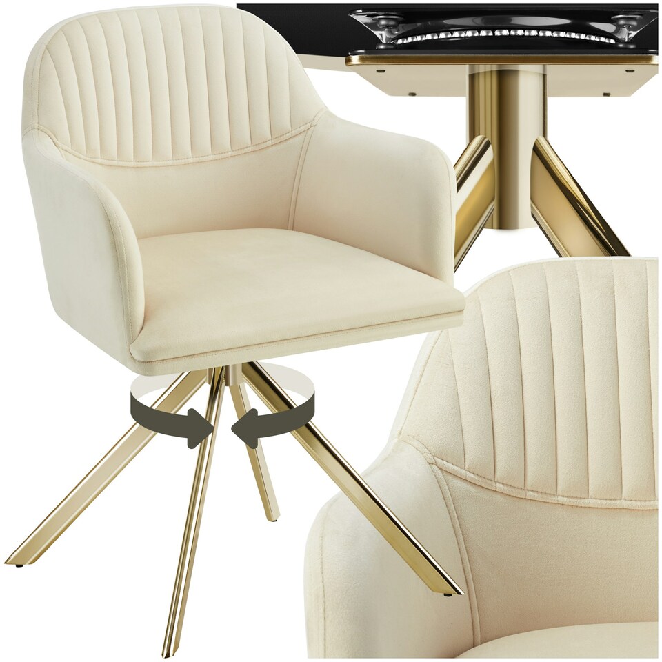 image 1 of Lounge Armchair Living Room Accent Chair 360 Swivel Slim Steel Legs Velvet Fabric  - per piece Cream | Cream/Gold