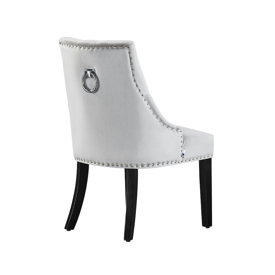 image 1 of Set of 6 Velvet Dining Chairs Ergonomic Scoop Knockerback & Button Tufted Wood Legs Grey | Light Grey
