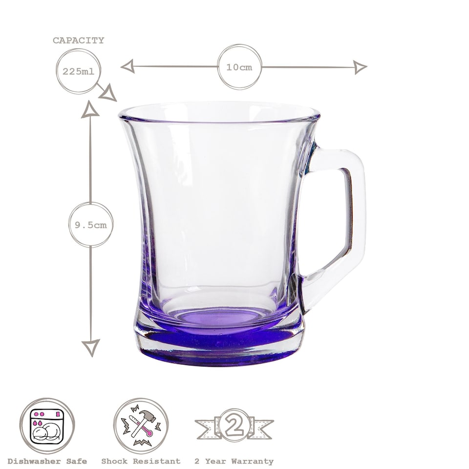 image 1 of LAV Zen+ Coloured Base Glass Coffee Mugs - 225ml - Multicolour - Pack of 6 | Multi | Multicolour