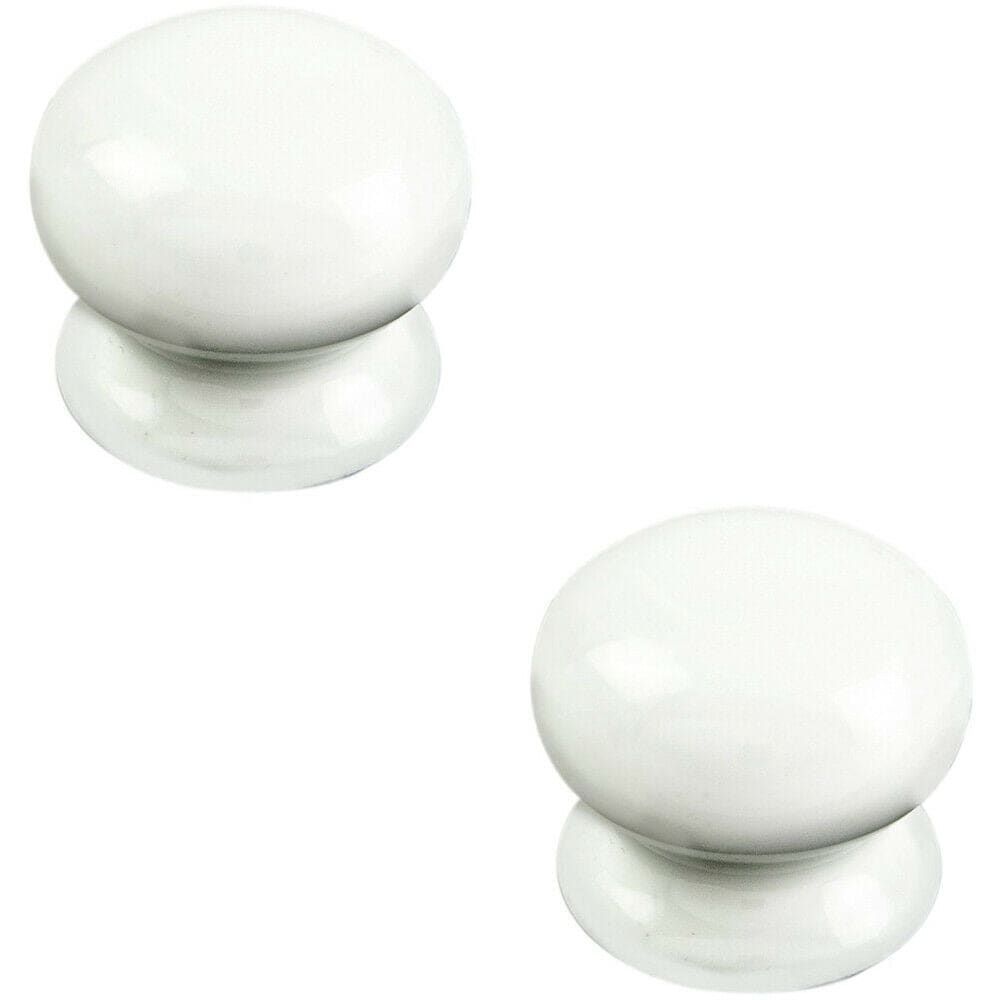 Loops 2x Round Porcelain Cupboard Door Knob 37mm Diameter White Antique Cabinet Handle