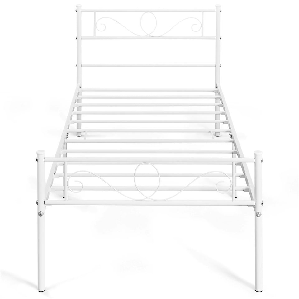 image 1 of Yaheetech 190 cm L × 90 cm W Metal Platform Bed with Scroll Design Headboard White