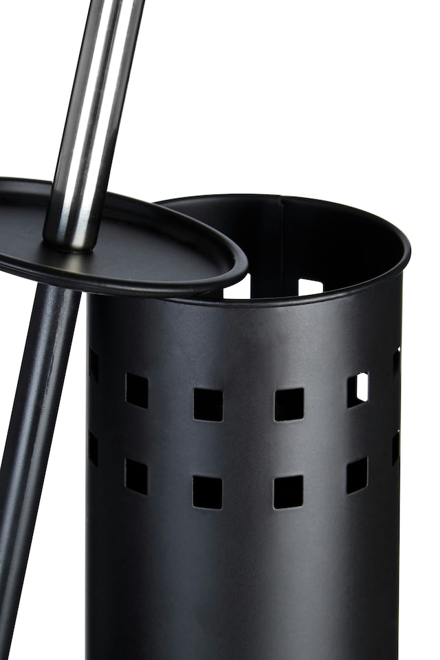 image 1 of Orsina Matt Black Square Design Toilet Brush Holder, Lavatory Brush Set With Silver Handle, Loo Brush With Holder
