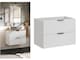 image 2 of Bathroom Vanity Unit 800mm Wall Hung Drawer Cabinet Ribbed Textured Fluted White Modern Floating Sink Unit Adel