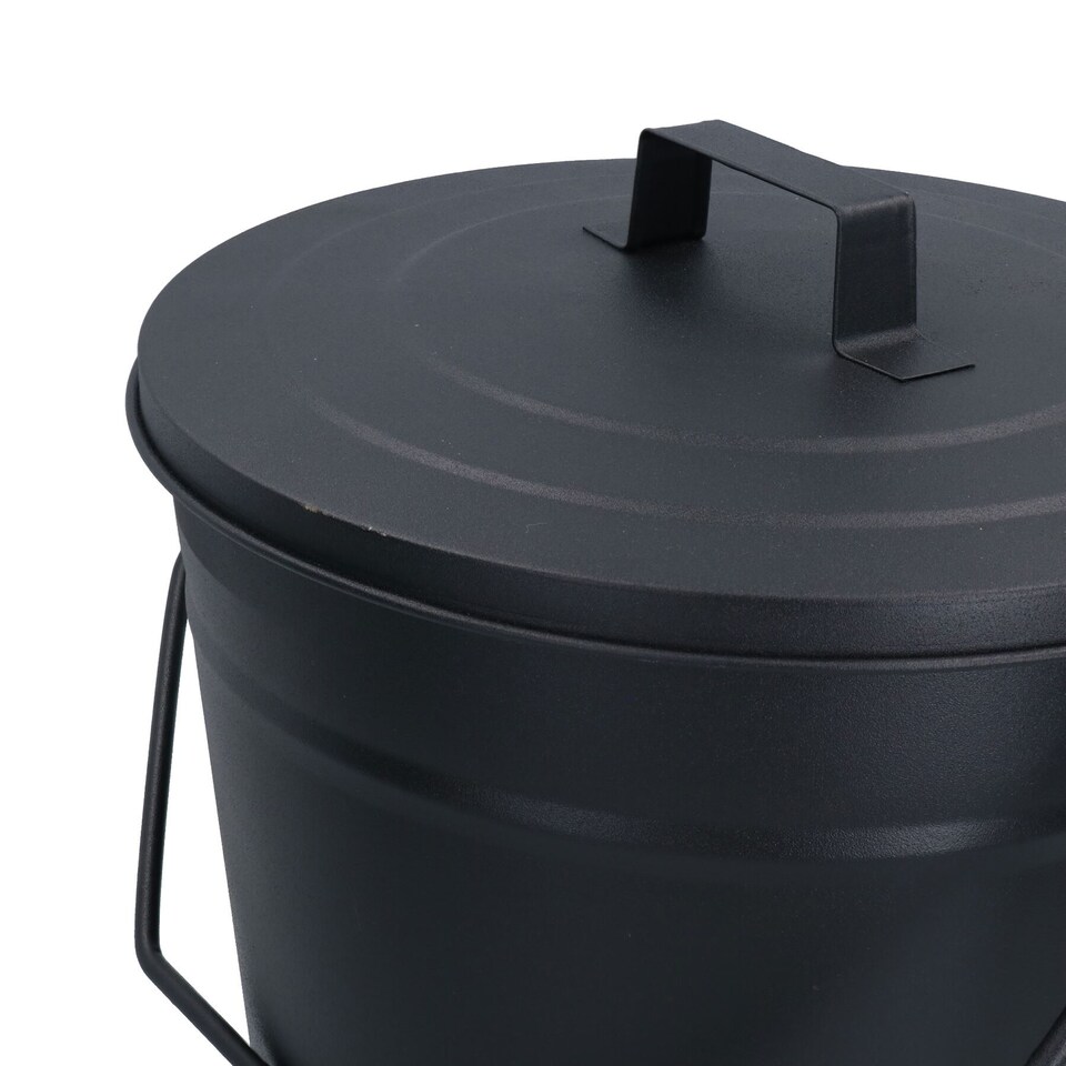 image 1 of Coal Bucket & Lid Black Metal Ash Tidy Bin Coal Carrier Fire Log Burner Kindling
