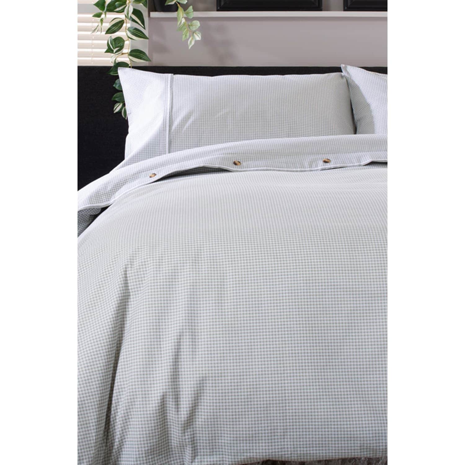 Gingham Green And White Check 100% Cotton Duvet Cover Set