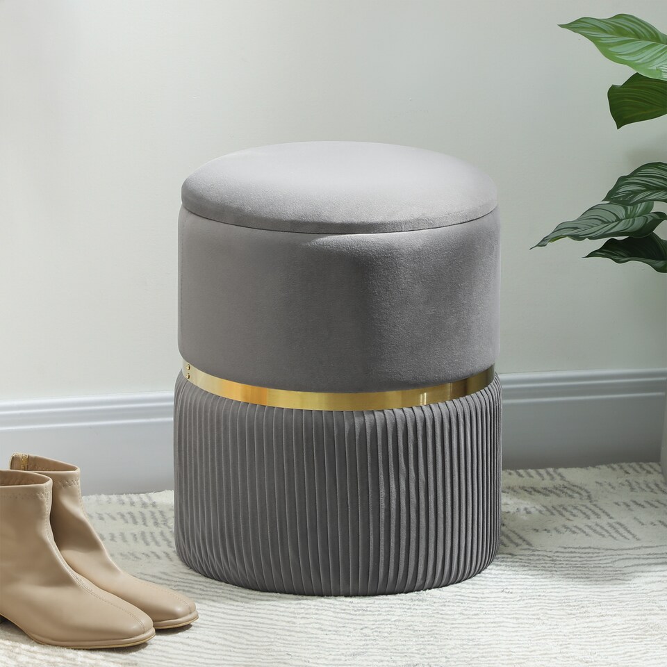 image 1 of HOMCOM Round Pouffe Storage Footstool with Cushioned Top Hidden Space Grey