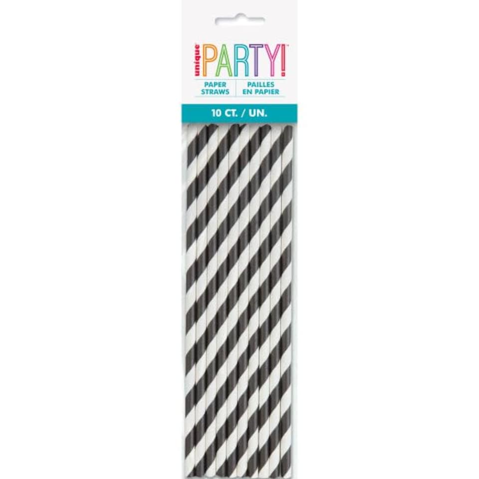 image 1 of Pack of 10 Black Striped Paper Straws