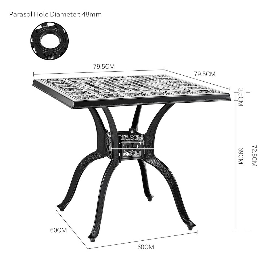 image 1 of Living and Home Cast Aluminum Square Outdoor Dining Table, Black, 80 cm | Black