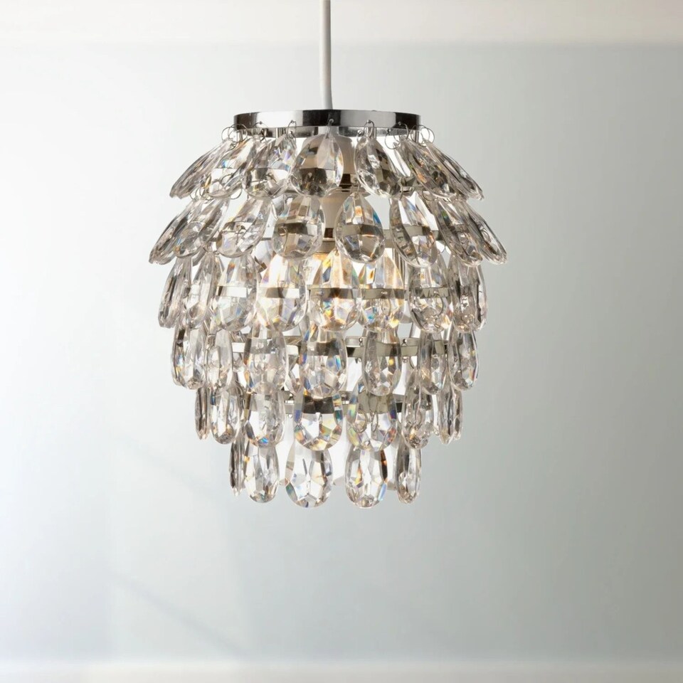 image 1 of Pineapple - Chrome and Clear Jewelled Pendant Lightshade | Clear | Chrome | Medium | 1