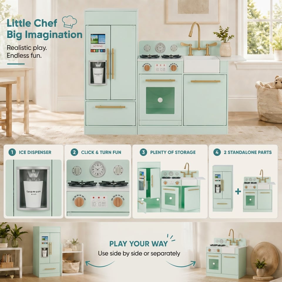 image 1 of Teamson Kids Little Chef Charlotte 2-Piece Modular Wooden Play Kitchen, Mint