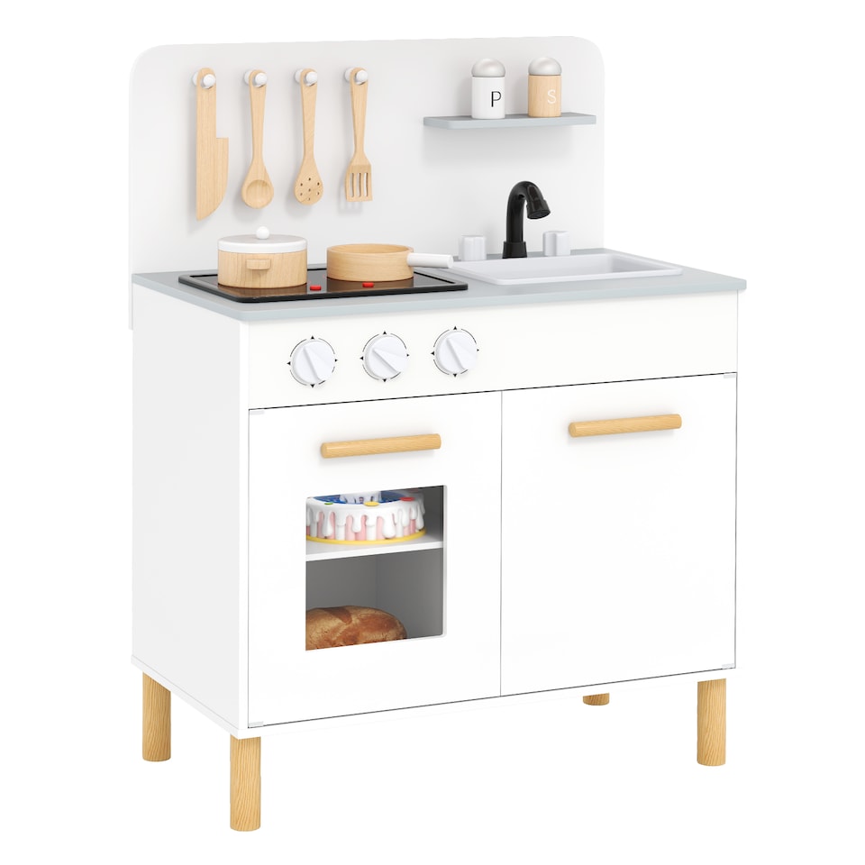 image 1 of COSTWAY Kids Kitchen Playset Toddler Pretend Play Kitchen w/Cooking Sounds-White