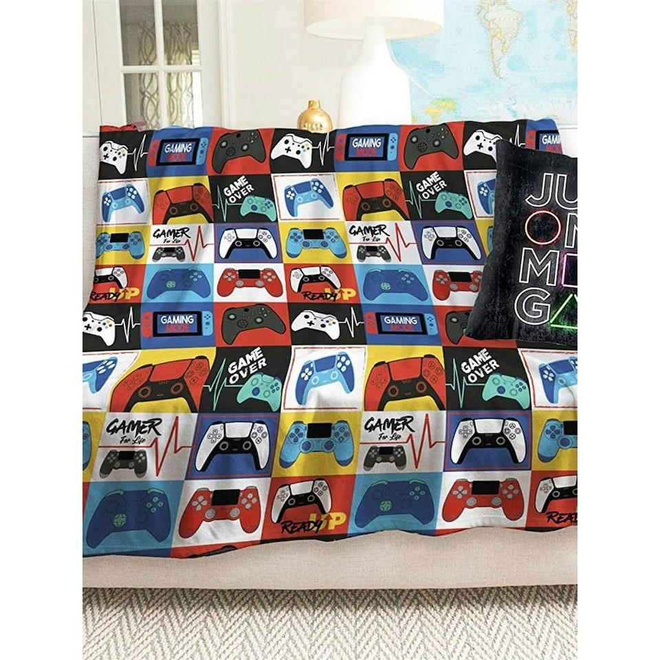 image 1 of Gamer For Life Levels Fleece Blanket - Blue/Red/White - One Size Blue