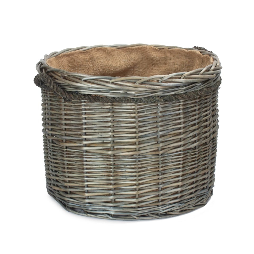 image 1 of Medium Antique Wash Round Storage Log Basket