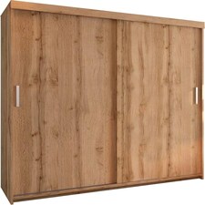 Modern Oak Sliding Wardrobe 203cm Double Door Brown | 203cm