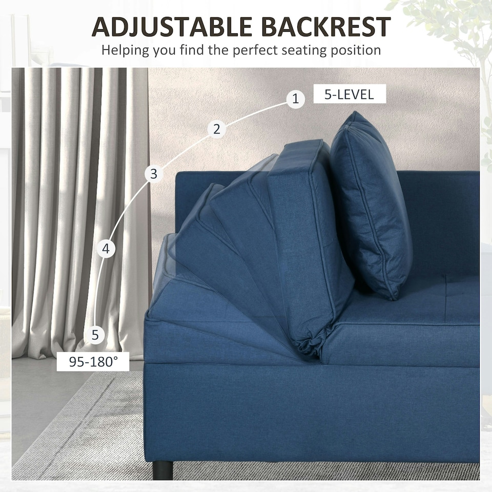 image 1 of HOMCOM Folding Sleeper Sofa Bed Chair with Pillows, Pocket, Blue