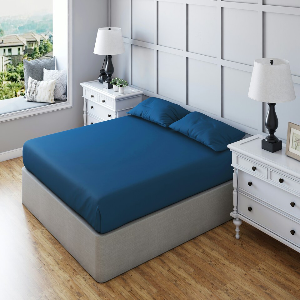 image 1 of Fitted Sheet Polycotton Plain Dyed Extra Deep 25cm Bed Linen Blue | Teal | Small Double