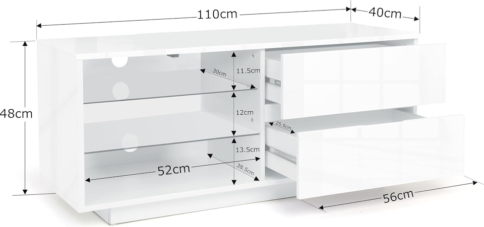image 1 of Centurion Supports Gallus Gloss White 2-White Drawers 3-Shelf TV Stand | White | 1