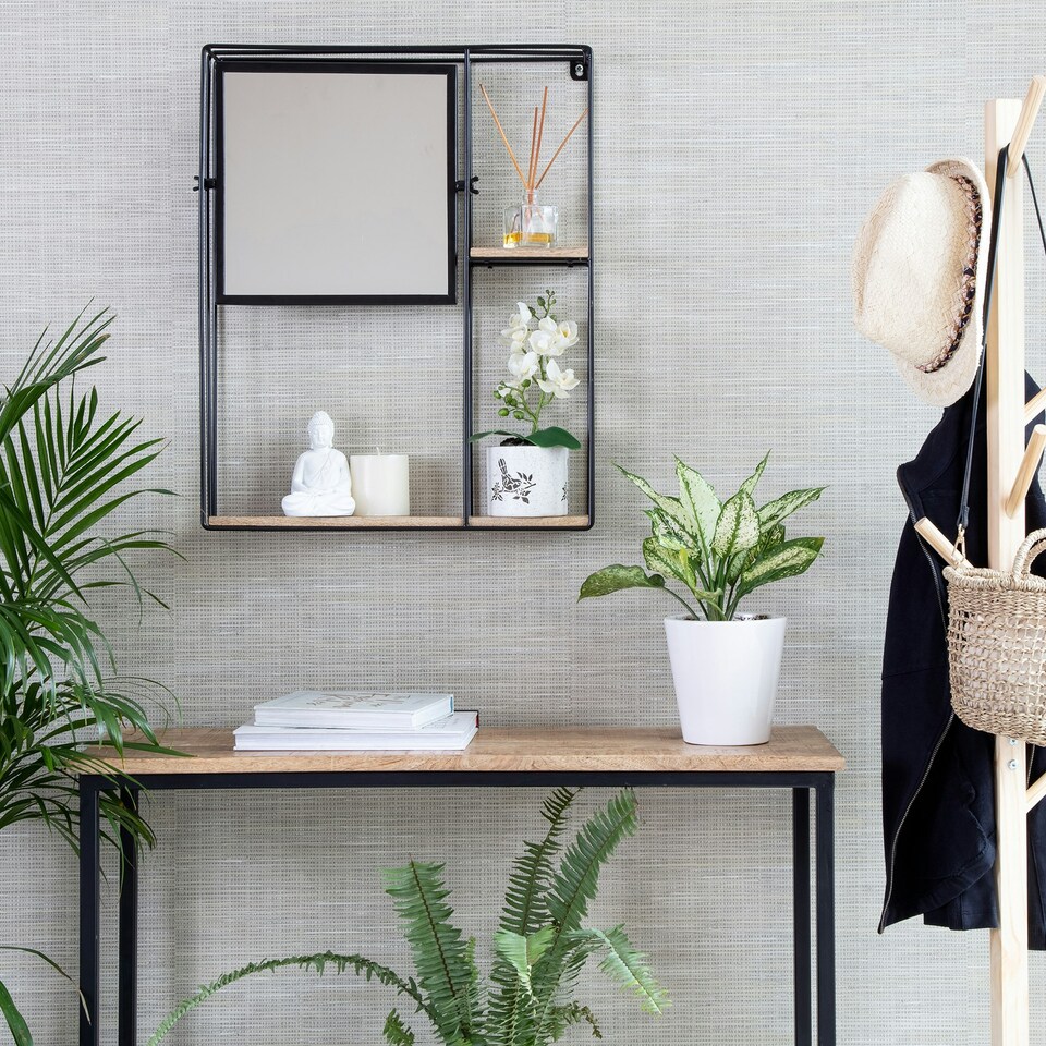 image 1 of Fine Decor FA3721W Jeeves Shelving and Organiser Mirror, Black Black