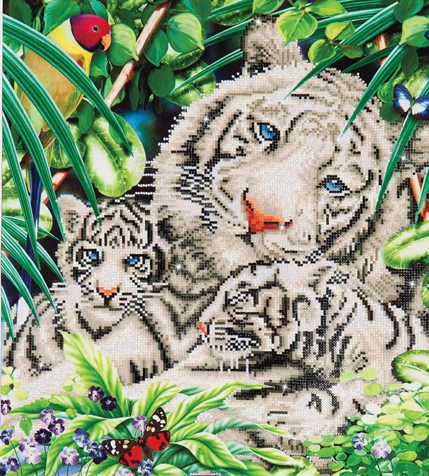 DIAMOND DOTZ WHITE TIGER & CUBS - Diamond Painting Kit: White Tiger & Cubs