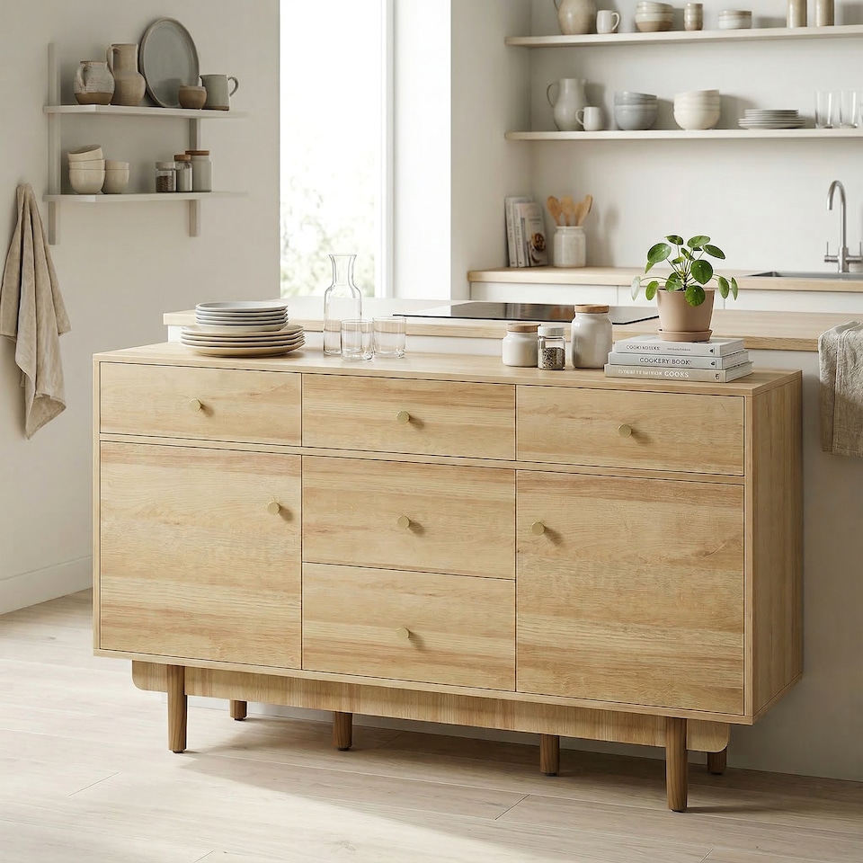 image 1 of HOMCOM Sideboard Soft Close Doors Wood Legs Walnut
