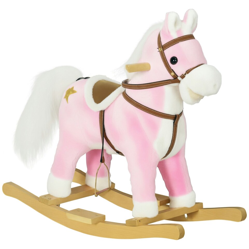 image 1 of HOMCOM Wooden Ride on Horse, Ride on Pony Gift for Ages 3-6 Years - Pink