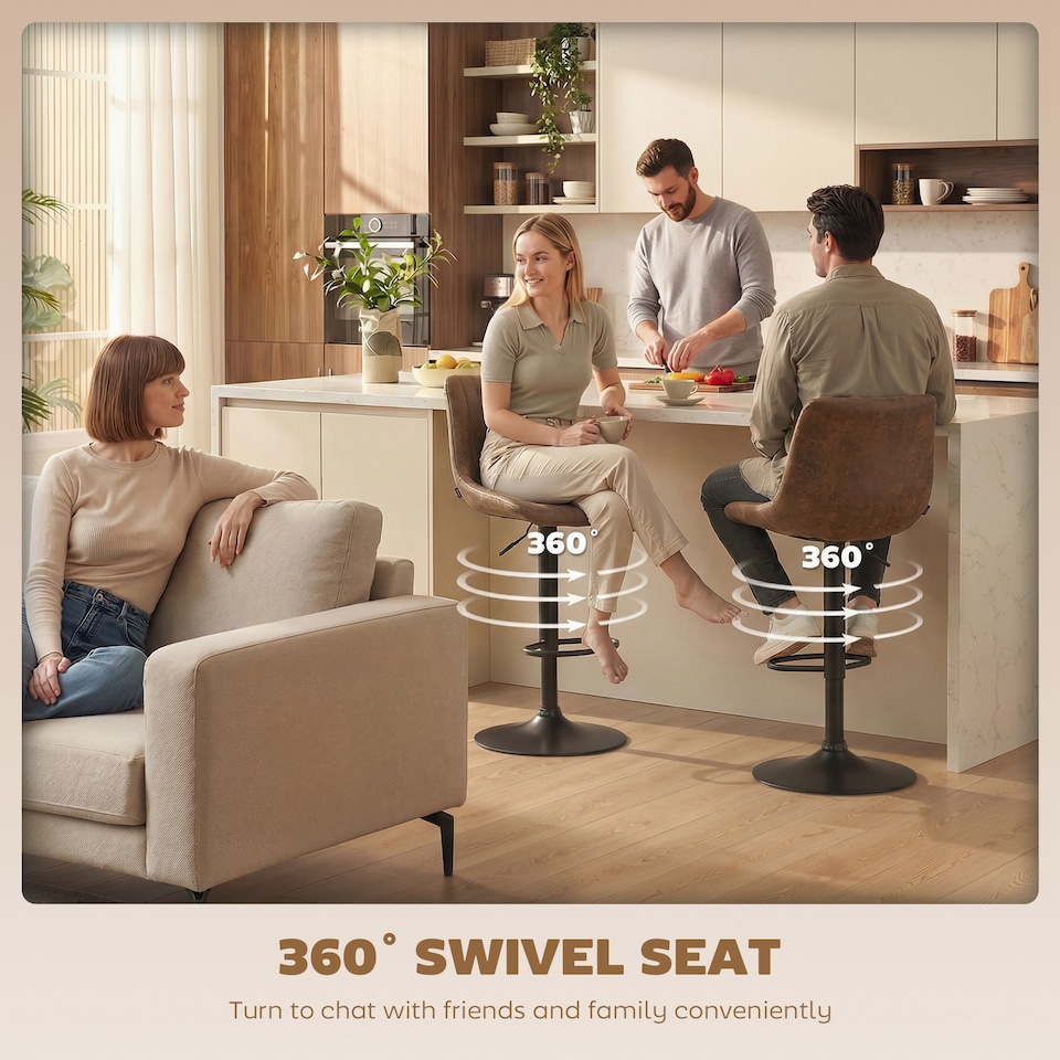 image 1 of HOMCOM Bar Stools Set of 2 Adjustable Swivel Bar Chairs with Backrest Brown
