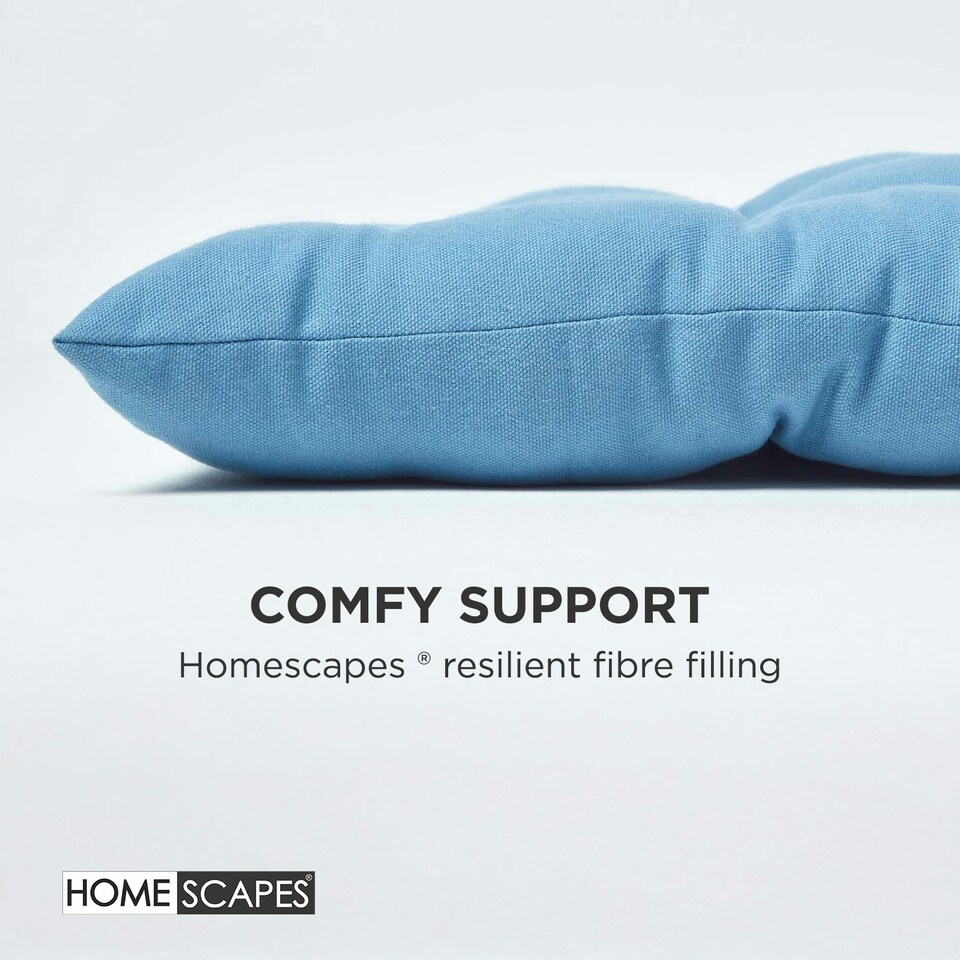 image 1 of Homescapes Garden Bench Cushion Luxury 2 Seater 100% Cotton Indoor Outdoor Seat Pad Blue | 108 x 42 cm